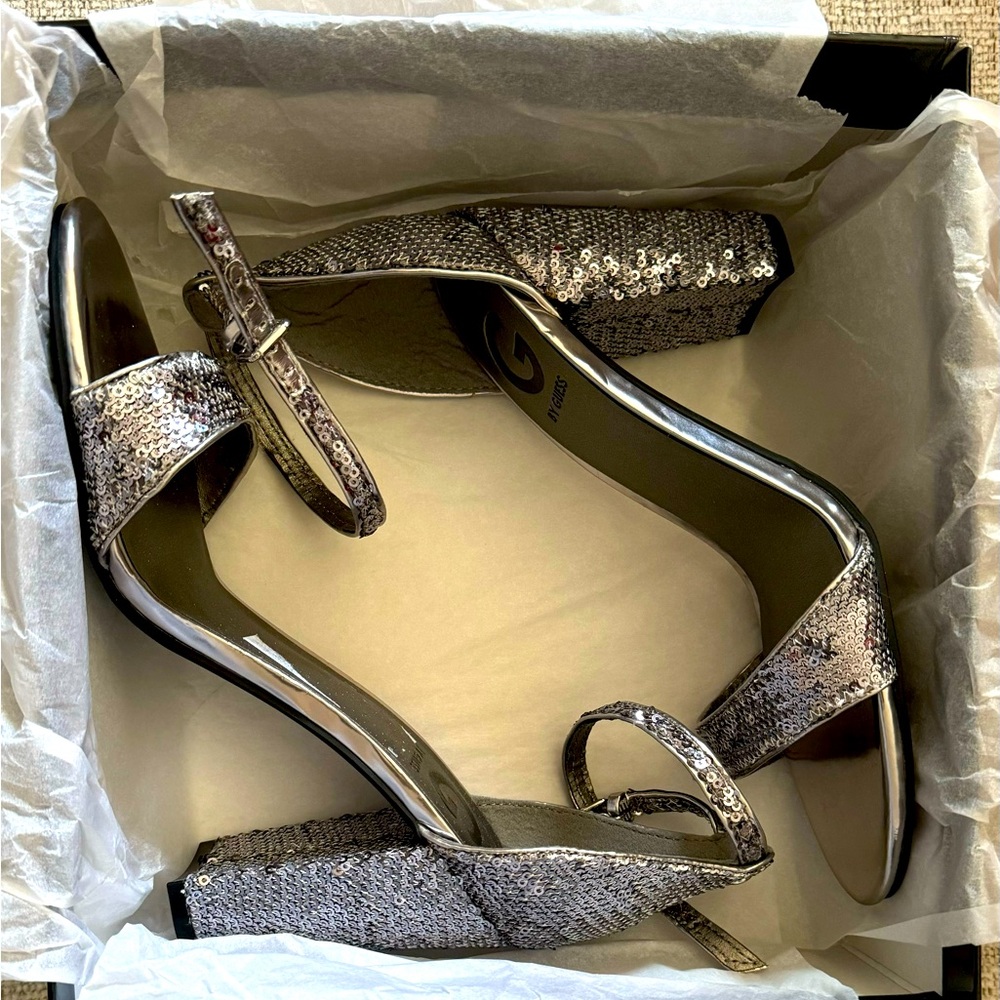 Brand new G by Guess silver high heels, size 8M